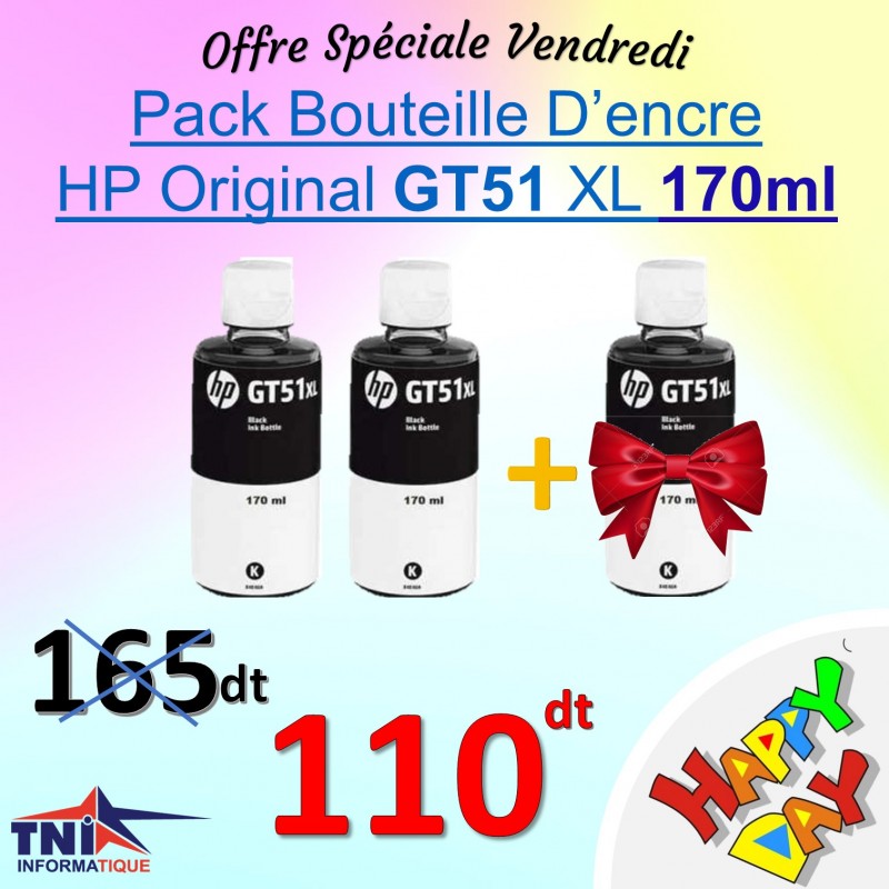 Bouteille D encre Original HP GT51xl Noir 170ml